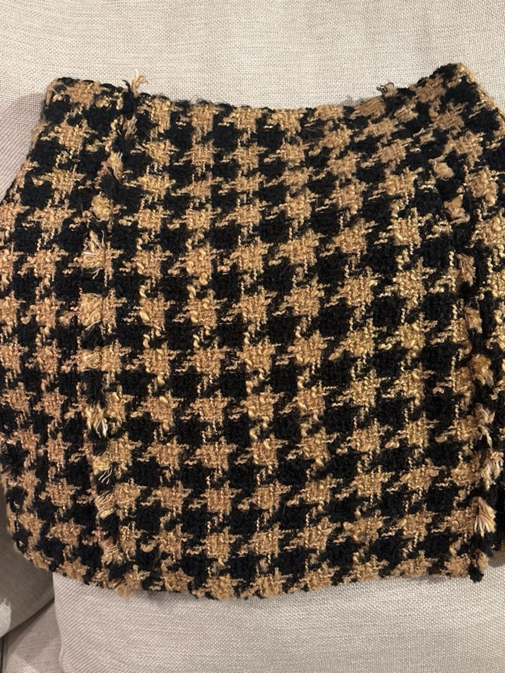 Zara Black and Brown Houndstooth Tweed Mini Skirt